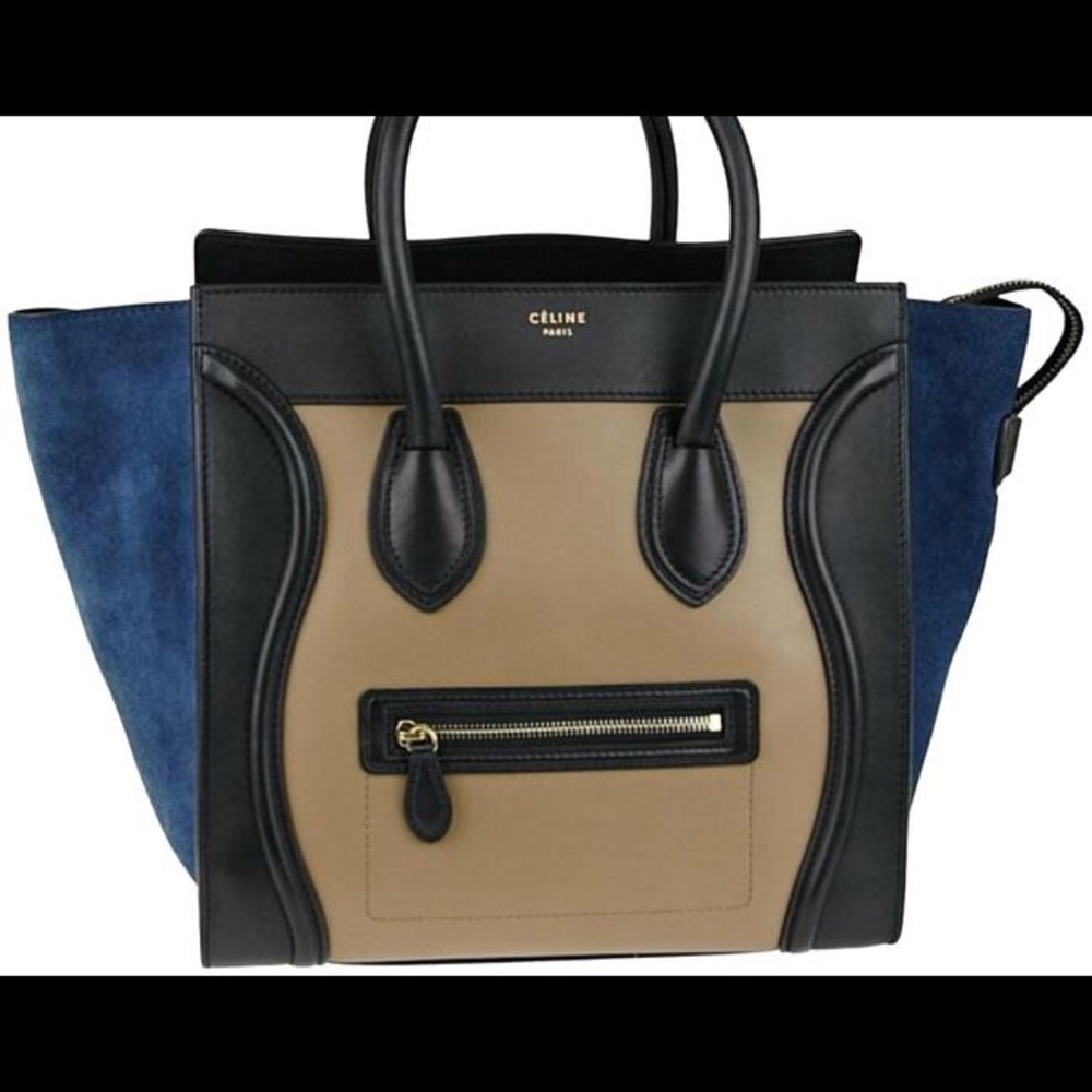 Celine Luggage Tote Tricolor Leather Satchel